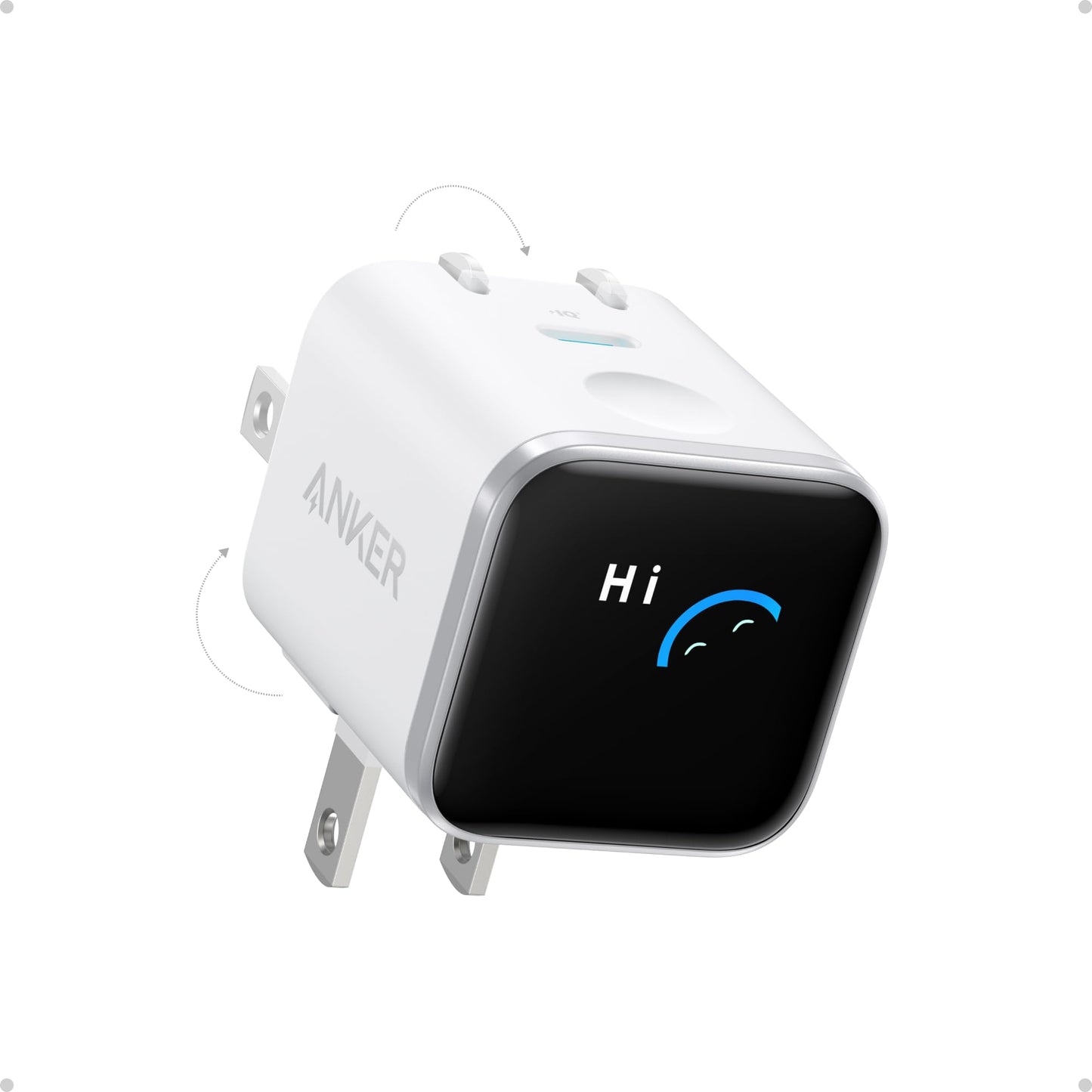 Anker Nano USB-C Cargador de Pared 45W | Carga Rápida con Pantalla Inteligente, Enchufe Plegable 180°, Reconocimiento Automático, Modo de Cuidado – Compatible con iPhone 17/16/15 (Sin Cable Incluido)