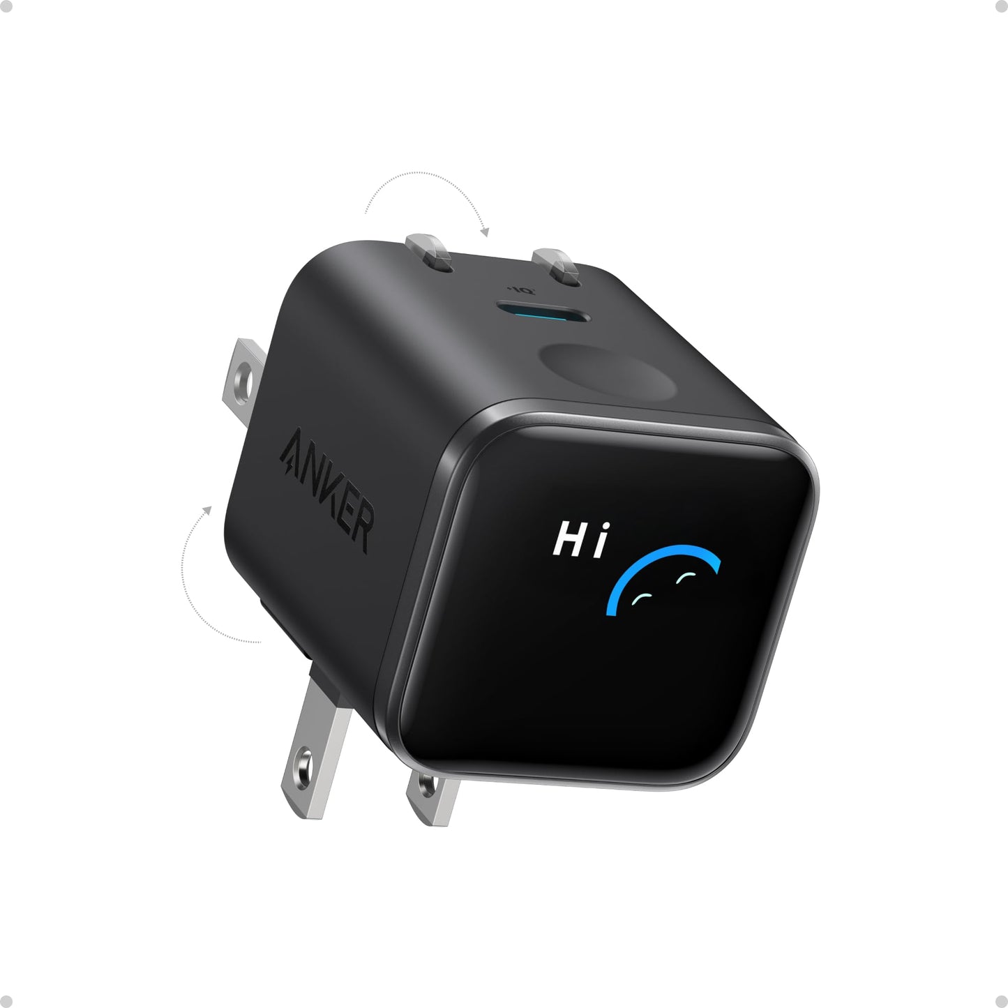 Anker Nano USB-C Cargador de Pared 45W | Carga Rápida con Pantalla Inteligente, Enchufe Plegable 180°, Reconocimiento Automático, Modo de Cuidado – Compatible con iPhone 17/16/15 (Sin Cable Incluido)