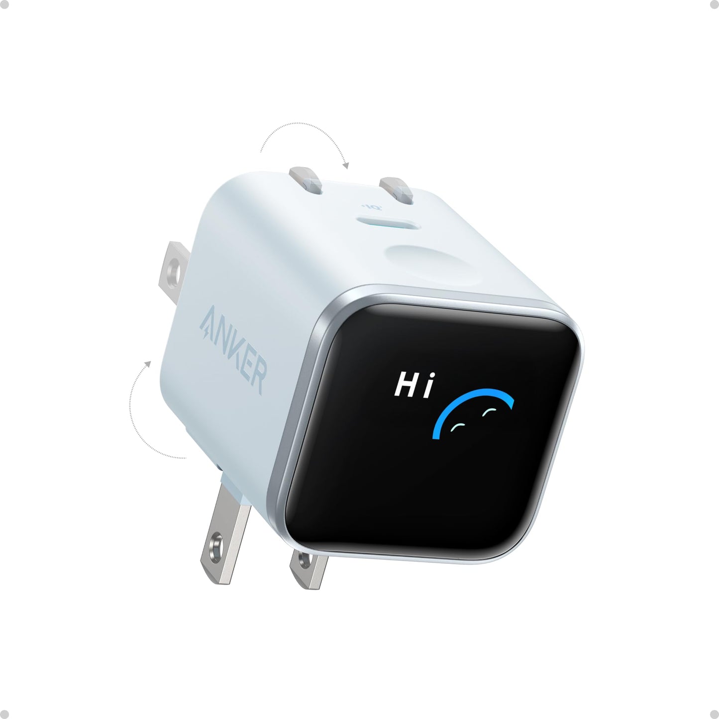 Anker Nano USB-C Cargador de Pared 45W | Carga Rápida con Pantalla Inteligente, Enchufe Plegable 180°, Reconocimiento Automático, Modo de Cuidado – Compatible con iPhone 17/16/15 (Sin Cable Incluido)