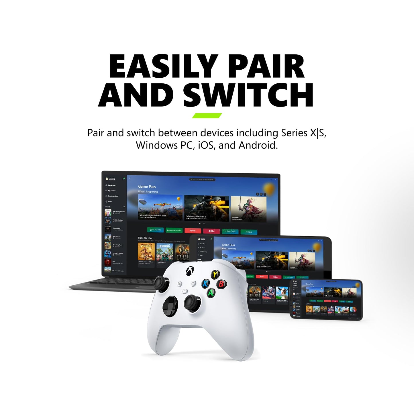 Xbox Wireless Gaming Controller + USB-C® Cable (2025) – Carbon Black – Play on Xbox, Windows, Android, iOS, FireTV Sticks, Smart TVs, VR Headsets